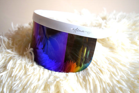 Fashion Sunglasses White Frame with Purple Mirror Lens